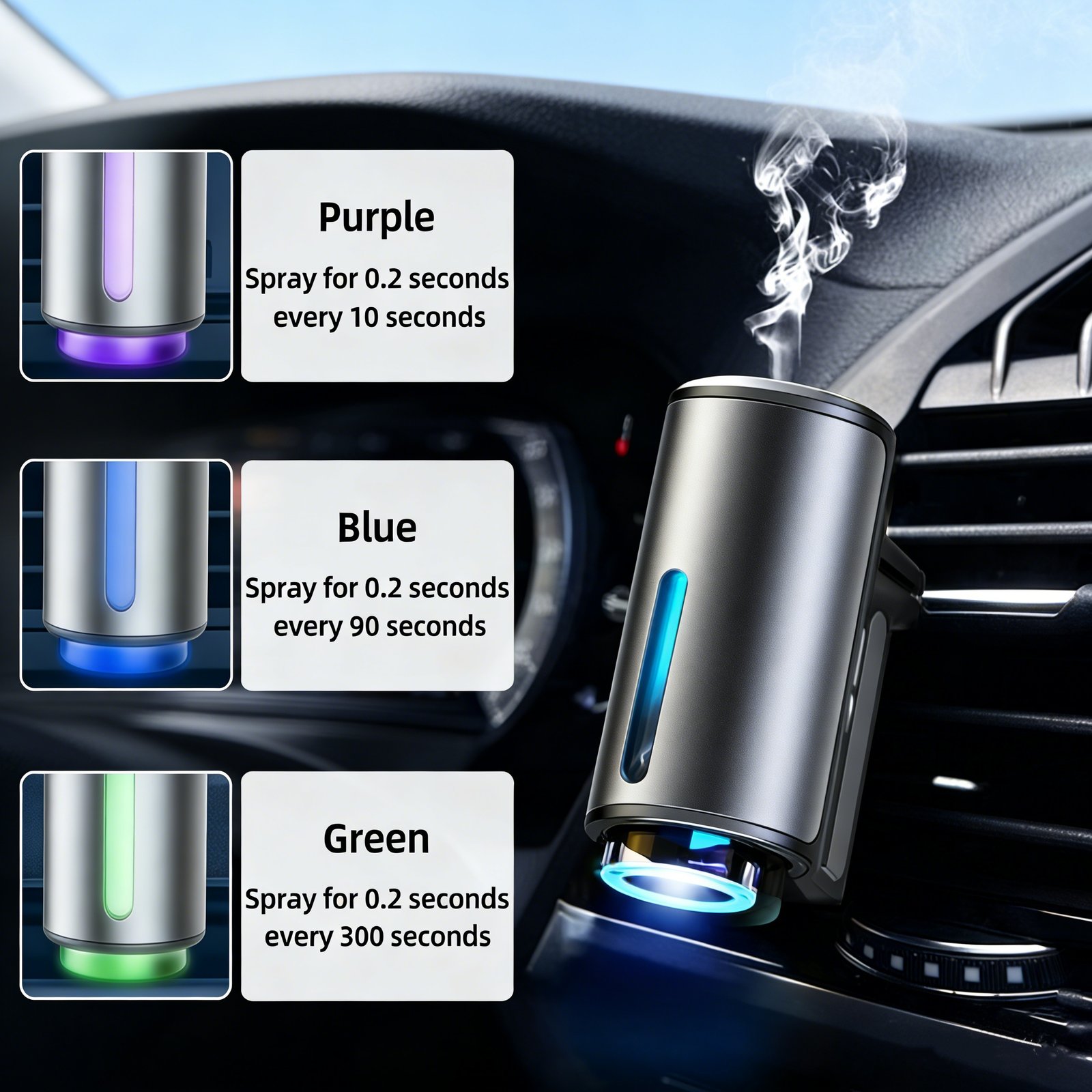 Shonoppy Auto Lufterfrischer Diffuser - 20 Flaschen Natürlicher Duft, Wiederaufladbarer Auto Aroma Diffuser mit Drei Einstellbaren Duftstufen, Auto Innenraum Zubehör Geschenke - Image 2